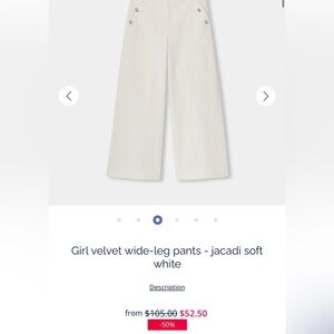 Jacadi Cream Velvet Wide-Leg Pants for Kids